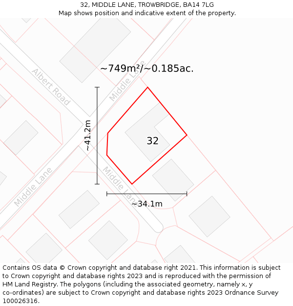 32, MIDDLE LANE, TROWBRIDGE, BA14 7LG: Plot and title map