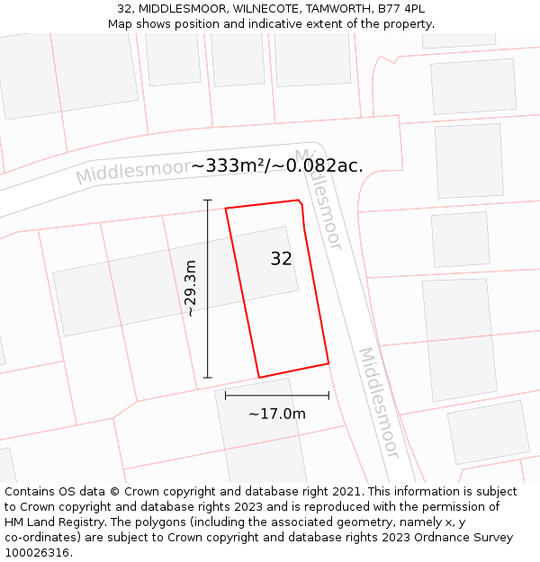 32, MIDDLESMOOR, WILNECOTE, TAMWORTH, B77 4PL: Plot and title map