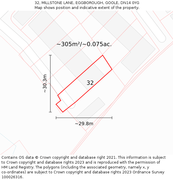 32, MILLSTONE LANE, EGGBOROUGH, GOOLE, DN14 0YG: Plot and title map