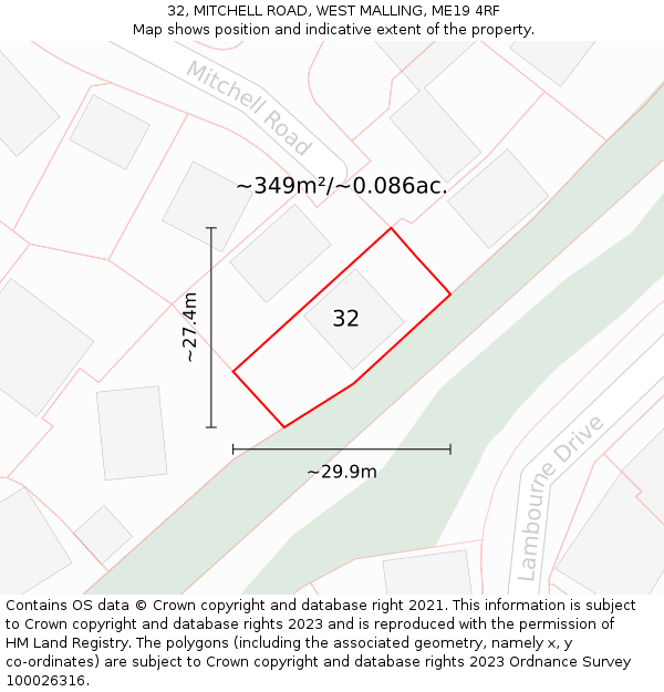 32, MITCHELL ROAD, WEST MALLING, ME19 4RF: Plot and title map