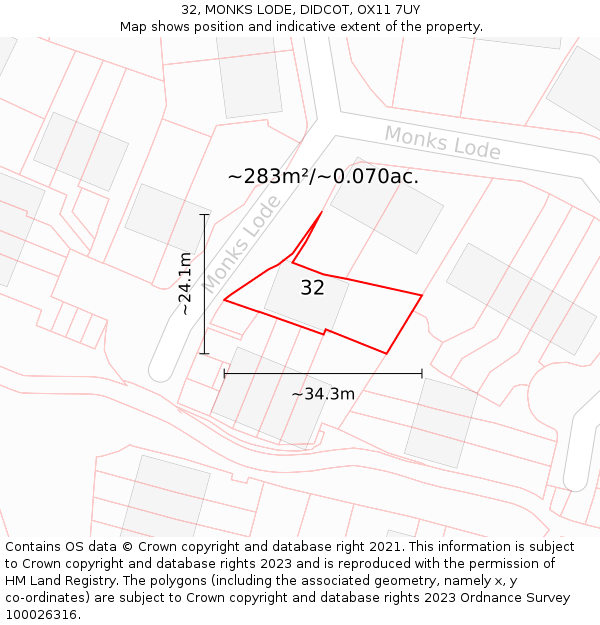 32, MONKS LODE, DIDCOT, OX11 7UY: Plot and title map