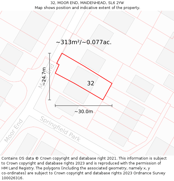 32, MOOR END, MAIDENHEAD, SL6 2YW: Plot and title map