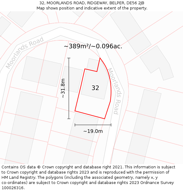 32, MOORLANDS ROAD, RIDGEWAY, BELPER, DE56 2JB: Plot and title map