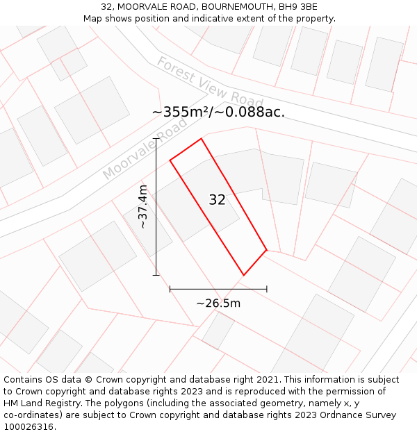32, MOORVALE ROAD, BOURNEMOUTH, BH9 3BE: Plot and title map