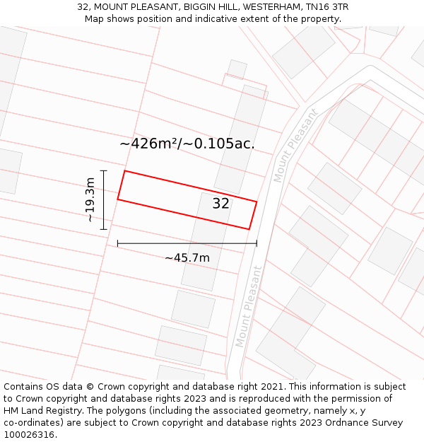 32, MOUNT PLEASANT, BIGGIN HILL, WESTERHAM, TN16 3TR: Plot and title map