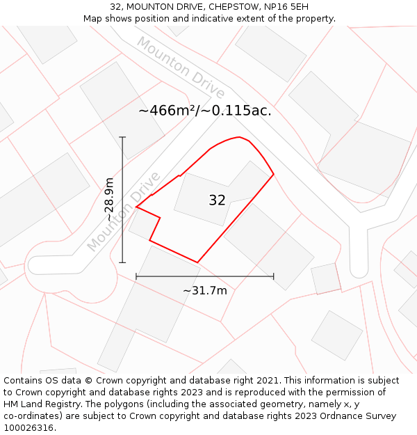32, MOUNTON DRIVE, CHEPSTOW, NP16 5EH: Plot and title map