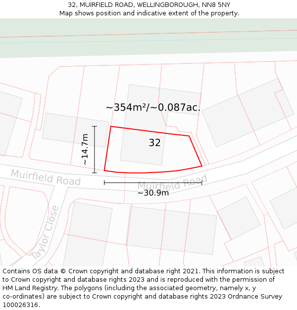 32, MUIRFIELD ROAD, WELLINGBOROUGH, NN8 5NY: Plot and title map