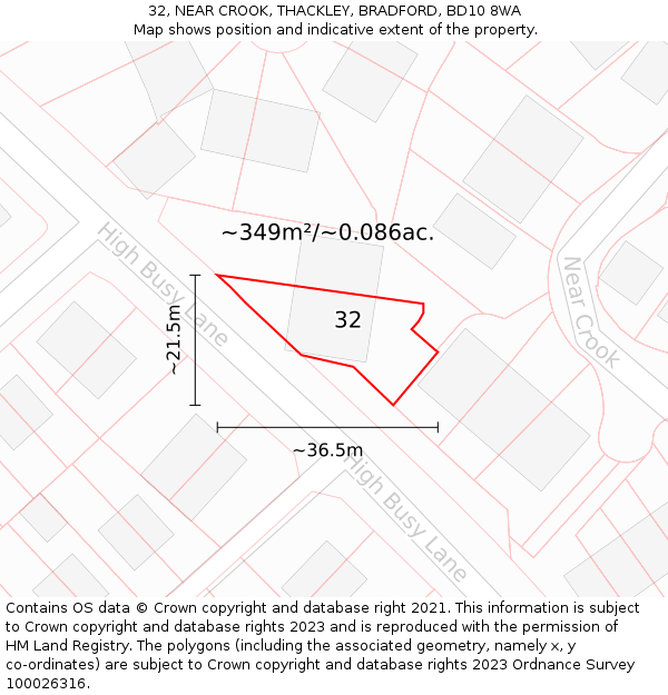 32, NEAR CROOK, THACKLEY, BRADFORD, BD10 8WA: Plot and title map