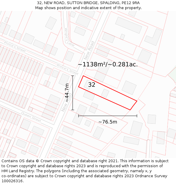 32, NEW ROAD, SUTTON BRIDGE, SPALDING, PE12 9RA: Plot and title map