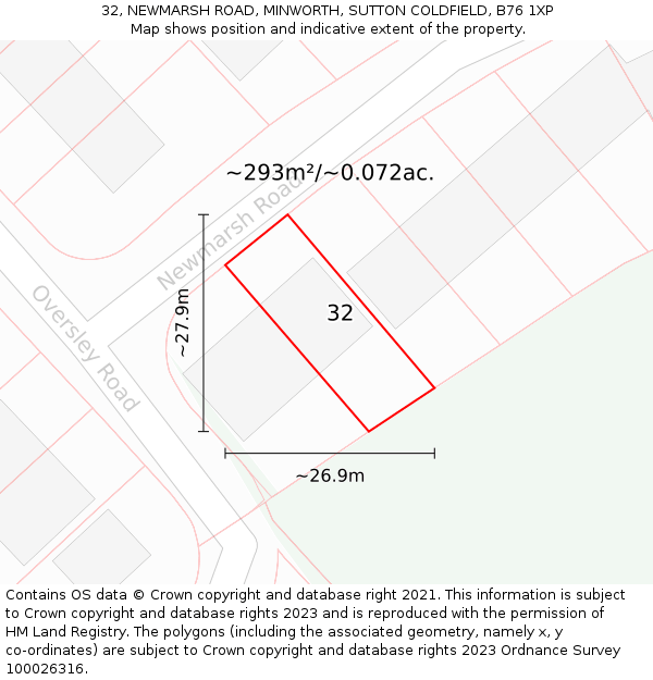 32, NEWMARSH ROAD, MINWORTH, SUTTON COLDFIELD, B76 1XP: Plot and title map