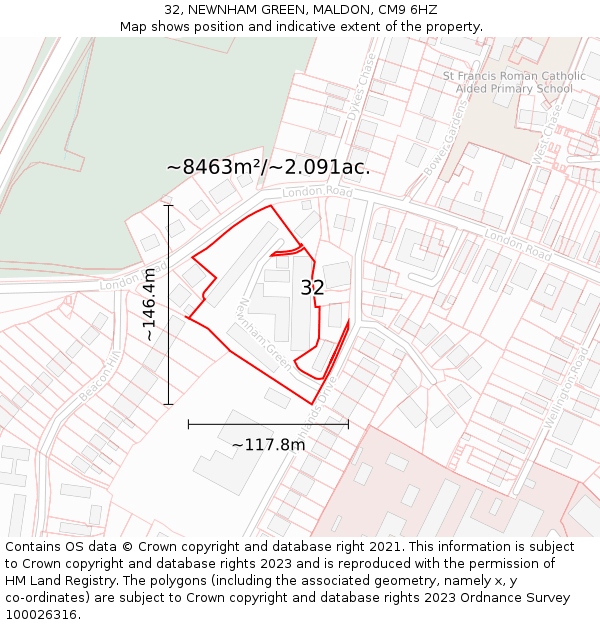 32, NEWNHAM GREEN, MALDON, CM9 6HZ: Plot and title map