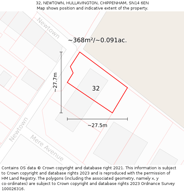 32, NEWTOWN, HULLAVINGTON, CHIPPENHAM, SN14 6EN: Plot and title map