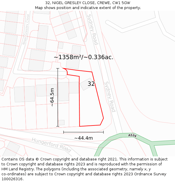 32, NIGEL GRESLEY CLOSE, CREWE, CW1 5GW: Plot and title map