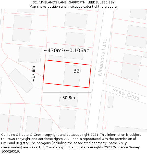 32, NINELANDS LANE, GARFORTH, LEEDS, LS25 2BY: Plot and title map