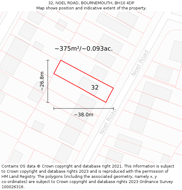 32, NOEL ROAD, BOURNEMOUTH, BH10 4DP: Plot and title map