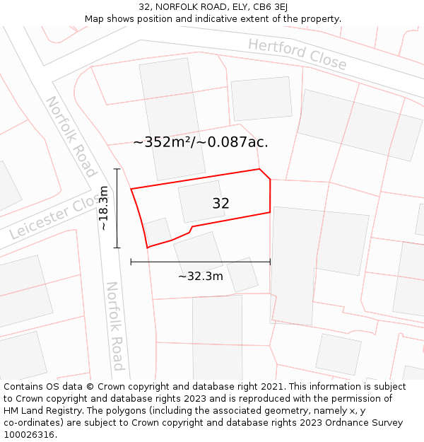 32, NORFOLK ROAD, ELY, CB6 3EJ: Plot and title map