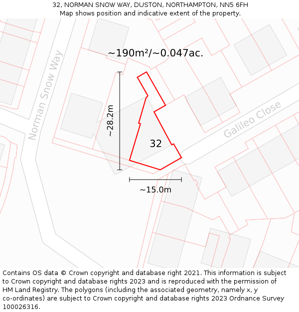 32, NORMAN SNOW WAY, DUSTON, NORTHAMPTON, NN5 6FH: Plot and title map