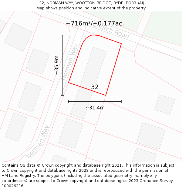 32, NORMAN WAY, WOOTTON BRIDGE, RYDE, PO33 4NJ: Plot and title map