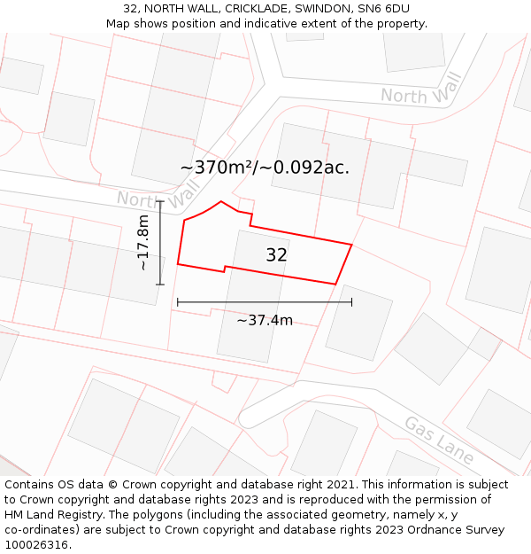 32, NORTH WALL, CRICKLADE, SWINDON, SN6 6DU: Plot and title map