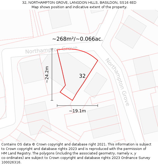 32, NORTHAMPTON GROVE, LANGDON HILLS, BASILDON, SS16 6ED: Plot and title map
