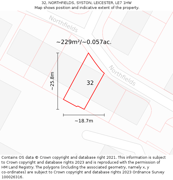32, NORTHFIELDS, SYSTON, LEICESTER, LE7 1HW: Plot and title map