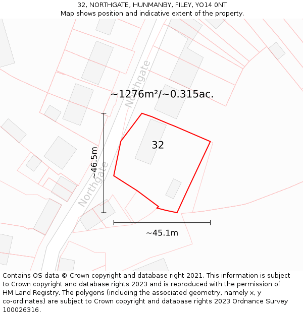 32, NORTHGATE, HUNMANBY, FILEY, YO14 0NT: Plot and title map