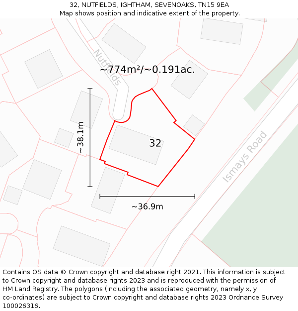 32, NUTFIELDS, IGHTHAM, SEVENOAKS, TN15 9EA: Plot and title map