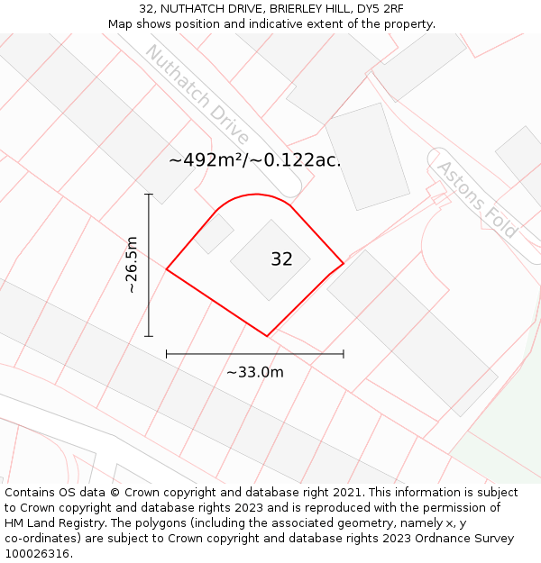 32, NUTHATCH DRIVE, BRIERLEY HILL, DY5 2RF: Plot and title map