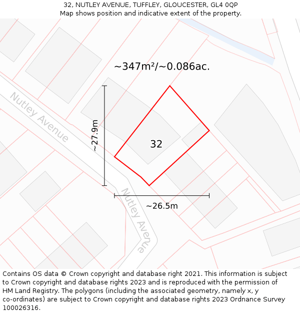 32, NUTLEY AVENUE, TUFFLEY, GLOUCESTER, GL4 0QP: Plot and title map