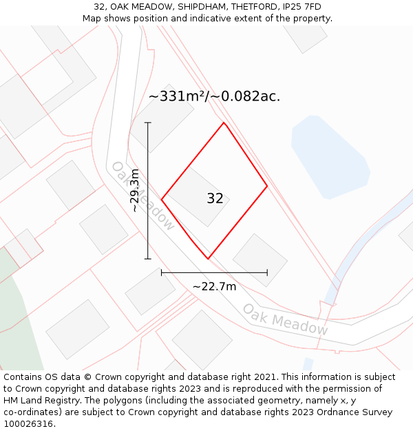 32, OAK MEADOW, SHIPDHAM, THETFORD, IP25 7FD: Plot and title map