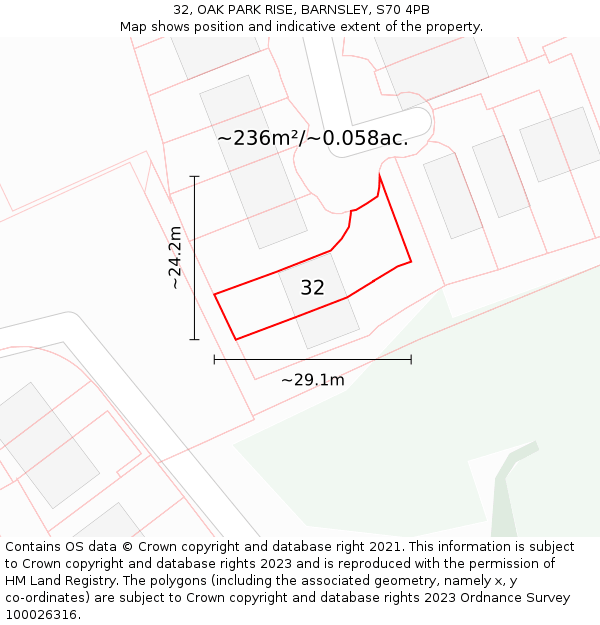 32, OAK PARK RISE, BARNSLEY, S70 4PB: Plot and title map