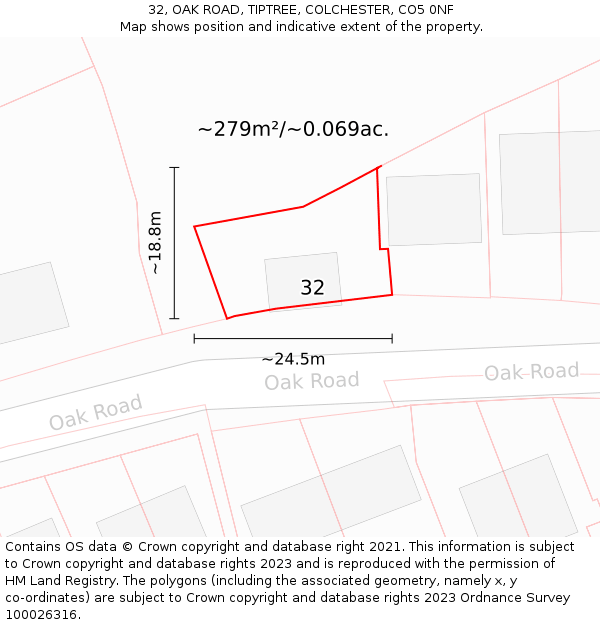 32, OAK ROAD, TIPTREE, COLCHESTER, CO5 0NF: Plot and title map