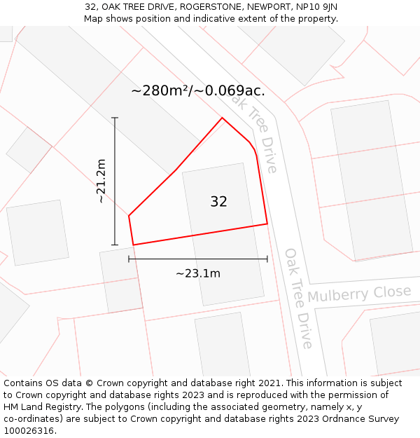 32, OAK TREE DRIVE, ROGERSTONE, NEWPORT, NP10 9JN: Plot and title map