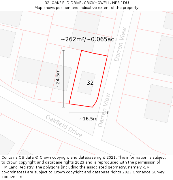 32, OAKFIELD DRIVE, CRICKHOWELL, NP8 1DU: Plot and title map