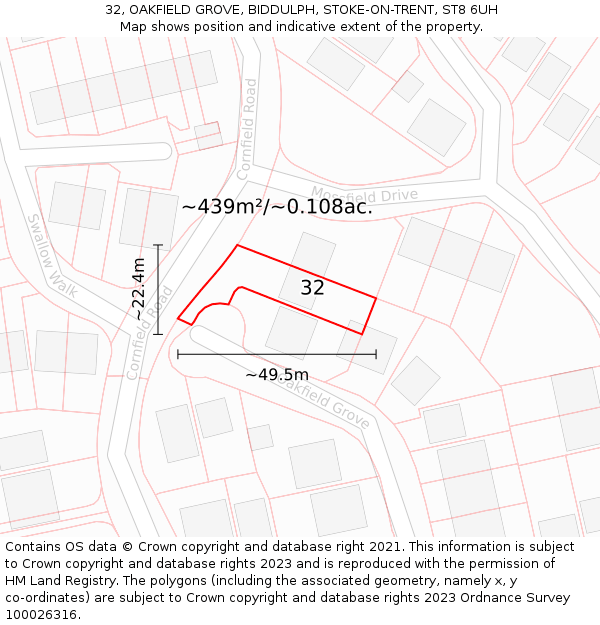 32, OAKFIELD GROVE, BIDDULPH, STOKE-ON-TRENT, ST8 6UH: Plot and title map