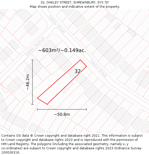 32, OAKLEY STREET, SHREWSBURY, SY3 7JY: Plot and title map