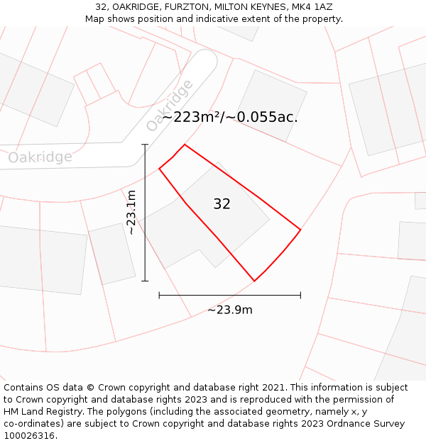 32, OAKRIDGE, FURZTON, MILTON KEYNES, MK4 1AZ: Plot and title map