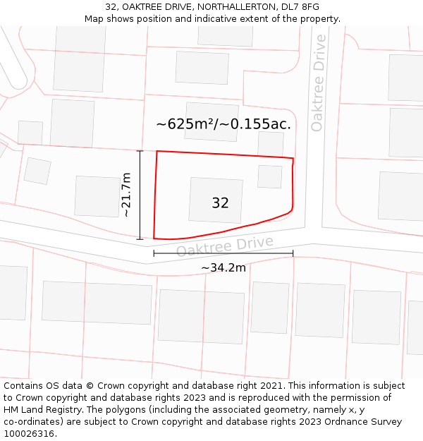 32, OAKTREE DRIVE, NORTHALLERTON, DL7 8FG: Plot and title map
