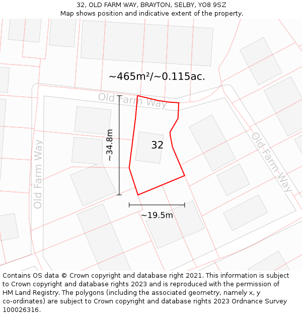 32, OLD FARM WAY, BRAYTON, SELBY, YO8 9SZ: Plot and title map