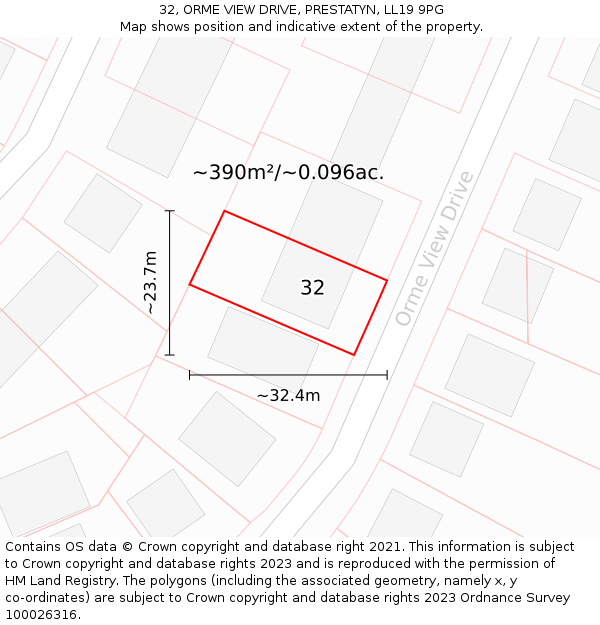 32, ORME VIEW DRIVE, PRESTATYN, LL19 9PG: Plot and title map
