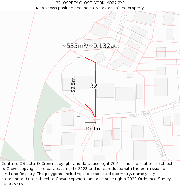32, OSPREY CLOSE, YORK, YO24 2YE: Plot and title map