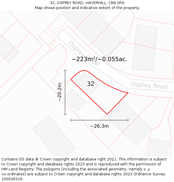 32, OSPREY ROAD, HAVERHILL, CB9 0PA: Plot and title map
