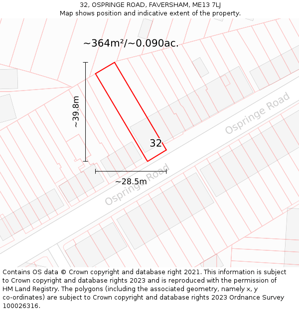 32, OSPRINGE ROAD, FAVERSHAM, ME13 7LJ: Plot and title map