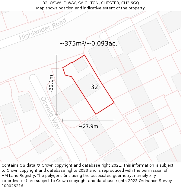 32, OSWALD WAY, SAIGHTON, CHESTER, CH3 6GQ: Plot and title map