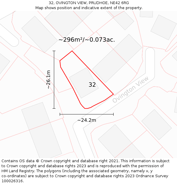 32, OVINGTON VIEW, PRUDHOE, NE42 6RG: Plot and title map