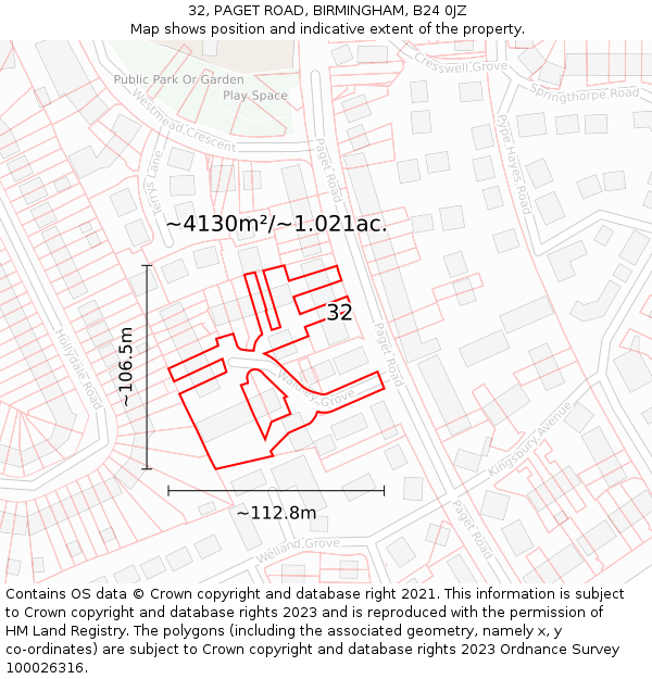 32, PAGET ROAD, BIRMINGHAM, B24 0JZ: Plot and title map