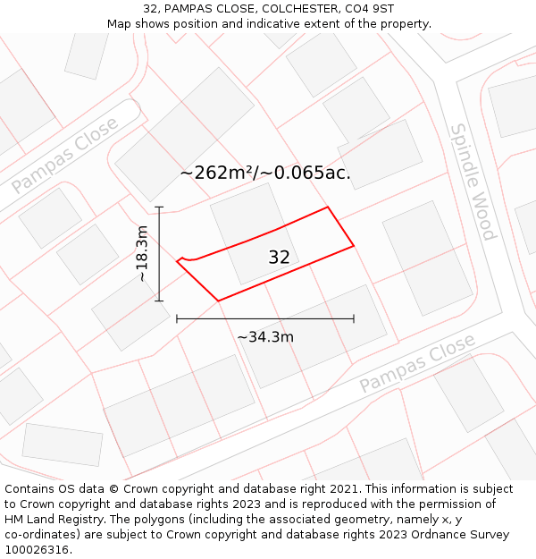 32, PAMPAS CLOSE, COLCHESTER, CO4 9ST: Plot and title map