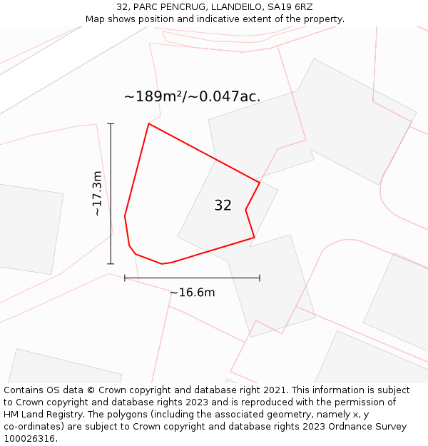 32, PARC PENCRUG, LLANDEILO, SA19 6RZ: Plot and title map