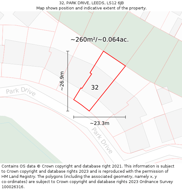 32, PARK DRIVE, LEEDS, LS12 6JB: Plot and title map