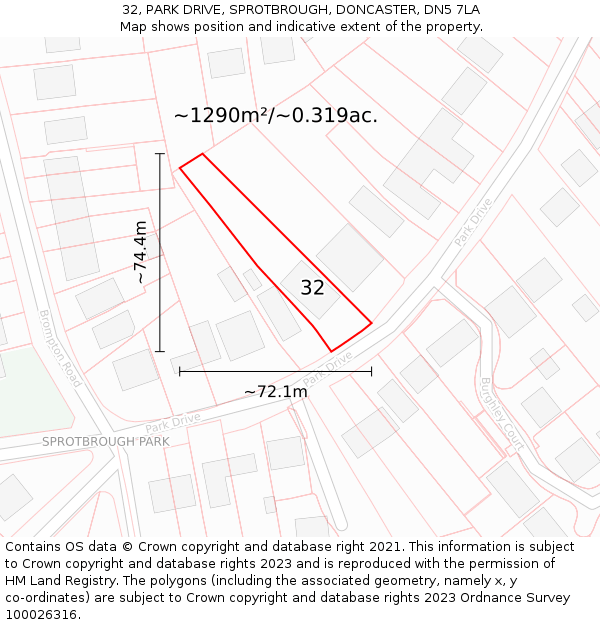 32, PARK DRIVE, SPROTBROUGH, DONCASTER, DN5 7LA: Plot and title map